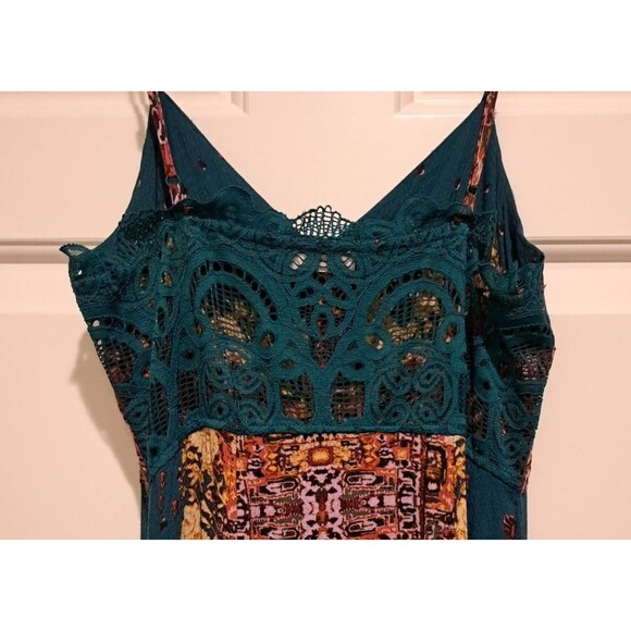 Free People Morning Song Button Front Floral Print Maxi Dress Teal Small - Picture 6 of 14